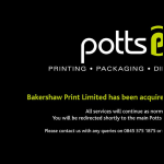 Screen shot of the Bakershaw Print Ltd website.