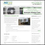 Screen shot of the Airecare Ltd website.