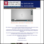Screen shot of the Alpha Security Systems Ltd website.
