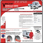 Screen shot of the Vincent Vehicle Hire Ltd website.