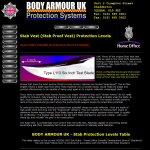 Screen shot of the Body Armour (UK) website.