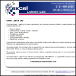 Screen shot of the Excel Labels Ltd website.