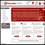 Screen shot of the All Formats Transcription Services website.