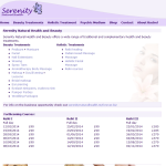 Screen shot of the Serenity Natural Health & Beauty website.