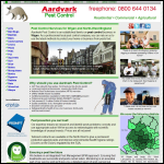 Screen shot of the Aardvark Pest Control website.