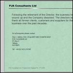 Screen shot of the P J A Consultants Ltd website.