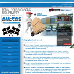 Screen shot of the All-pac Packaging Supplies website.
