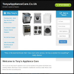 Screen shot of the Tonys Appliance Care website.