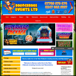 Screen shot of the bounceroos bouncy castles website.