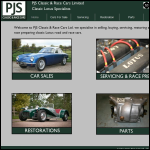 Screen shot of the Pjs Classic & Race Cars Ltd website.