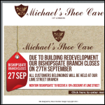 Screen shot of the Michaels Shoe Care Ltd website.