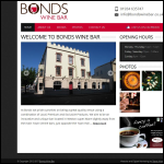 Screen shot of the Bonds Wine Bar Ltd website.