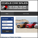 Screen shot of the O'neils Car Sales Ltd website.