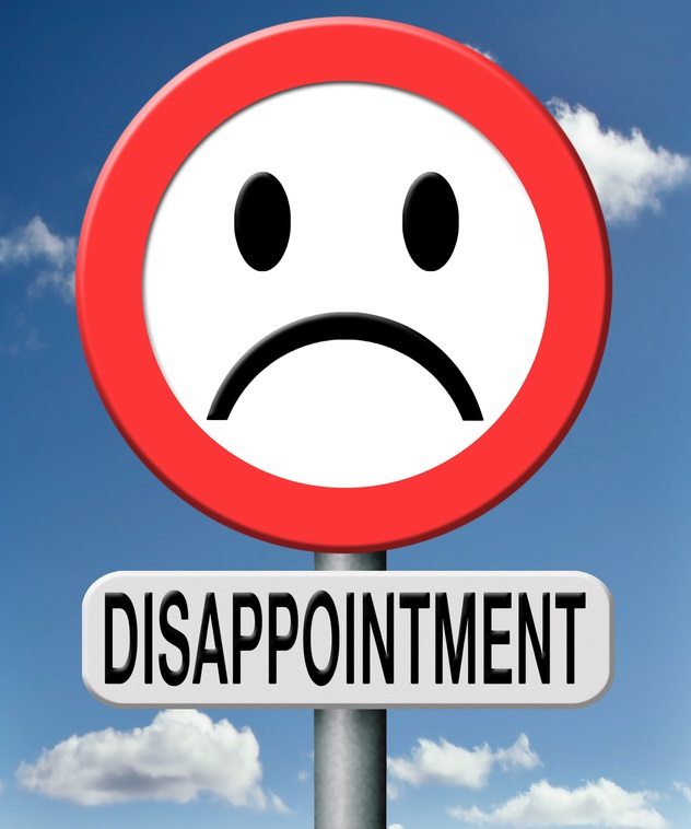 disappointment disappointed in people in gouvernment,in brand, church ,or society. Disappointing medical or sports results